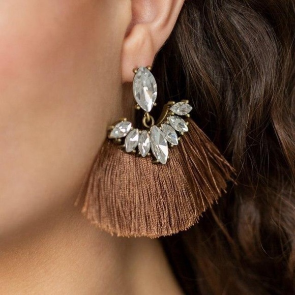 Brown Thread Marquise-Cut Rhinestone Earrings - Picture 2 of 2